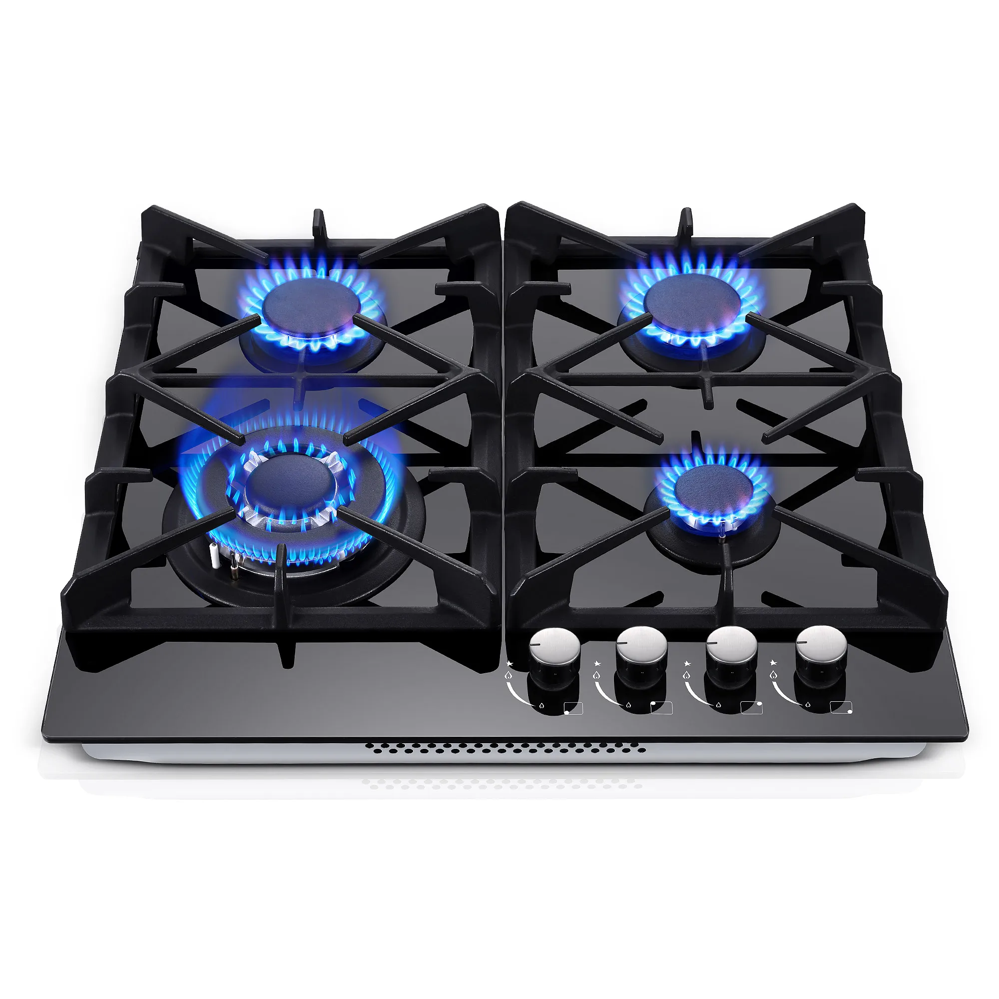 24 Inch 4-Burner Gas Cooktop | Dual Fuel NG/LPG Convertible | Thermocouple Protection & Built-in Design | Tempered Black Glass 1