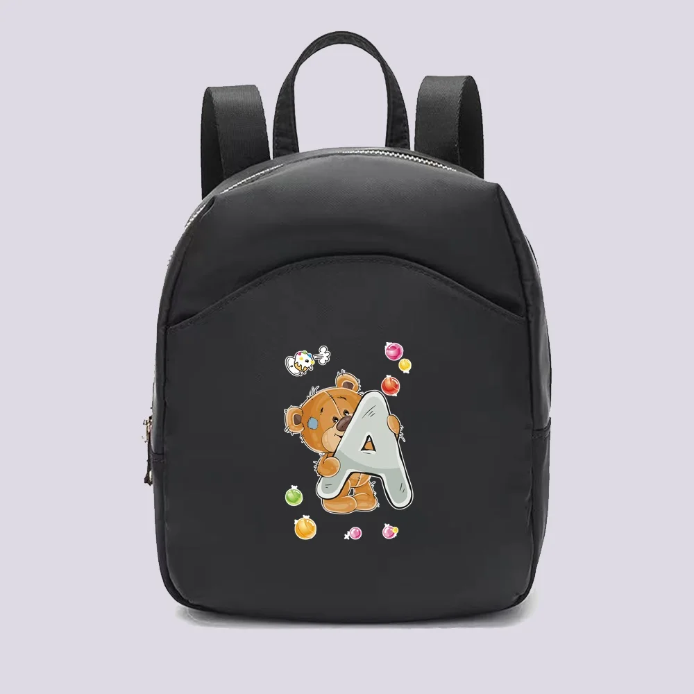 Women Backpacks for Girls Casual Small Daypack Black Fashion Bear Letter Printing Rucksack School Bags for Girl's Backpack