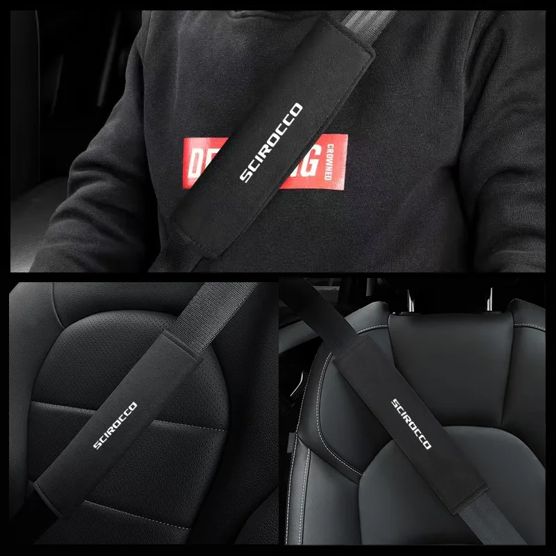

1pcs Car Safety Belt Ornament Plush Leather Anti-Fur Seatbelt Shoulder Protector For SCIROCCO GTI R Logo car Accessories