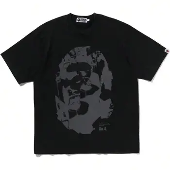 Unisex Solid Black Oversized APE Head Print Cotton Tee Men Women Short Sleeve Keep Calm & B.APE On
