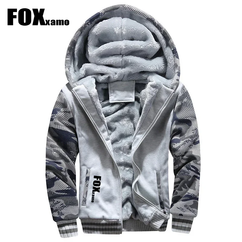 FoxXamo 남성용 따뜻한 코트, 두꺼운 양털, 지퍼 후드 재킷, 사이클링 운동복 아우터, 긴팔 스포츠 후드, 겨울