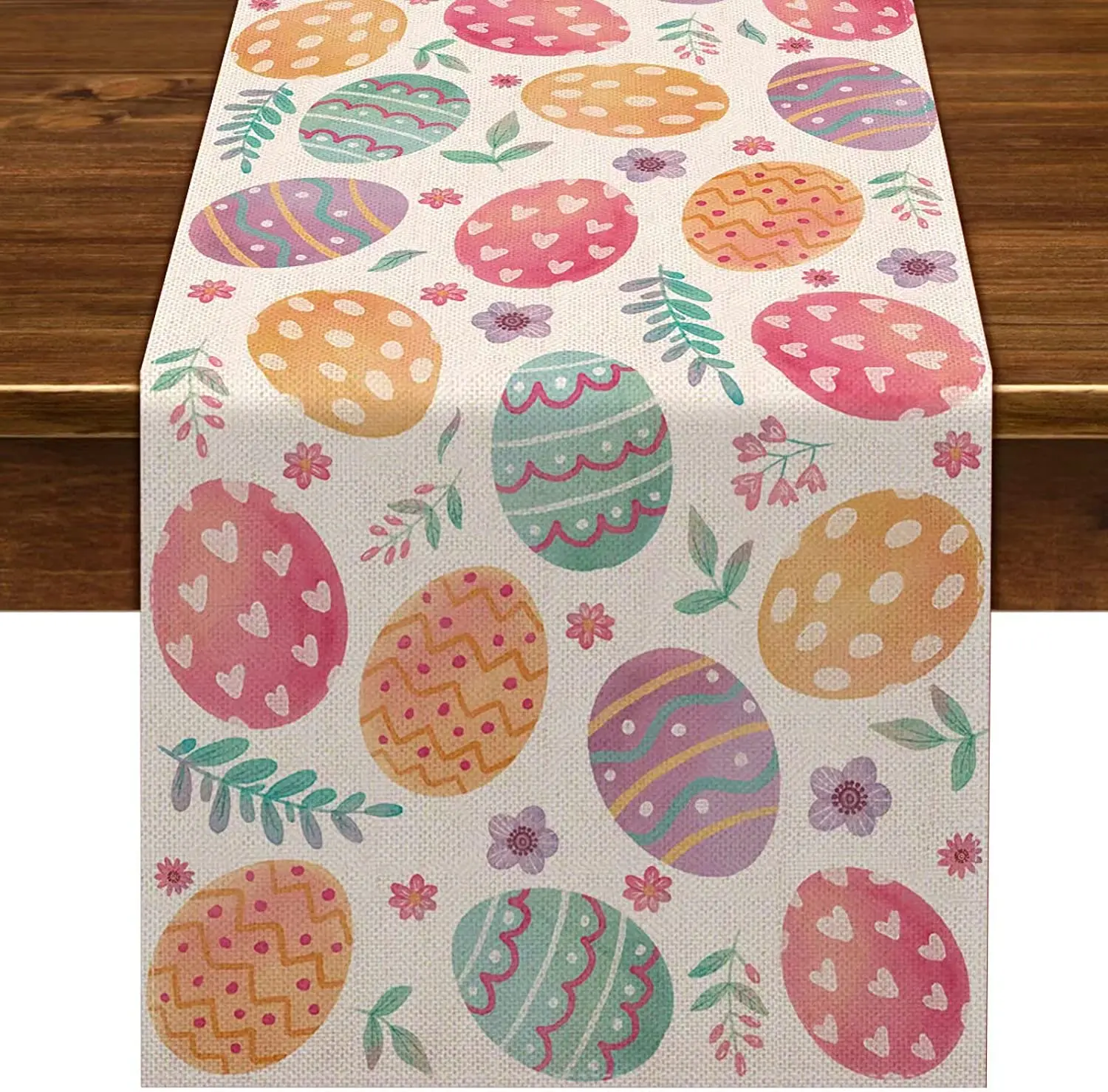 

Happy Easter Linen Table Runner Spring Easter Egg Decoration Farmhouse Home Dining Table Runner for Room Kitchen Table Decor