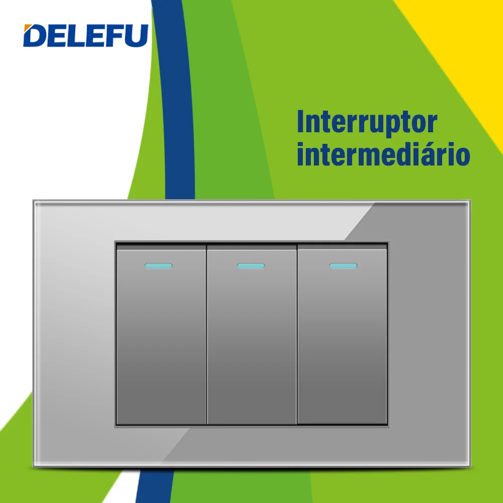 Tomada de Parede Padrão Delefu-brasil Interruptor Intermediário Vidro Cinza Temperado 3gang 4×2 10a 20a 118×74 mm
