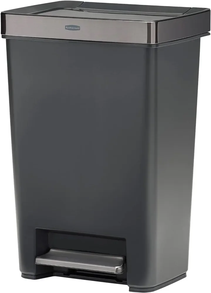 

Rubbermaid Premier Series IV Step-On Trash Can for Home and Kitchen, with Stainless Steel Lid, 12.4 Gallon，Charcoal