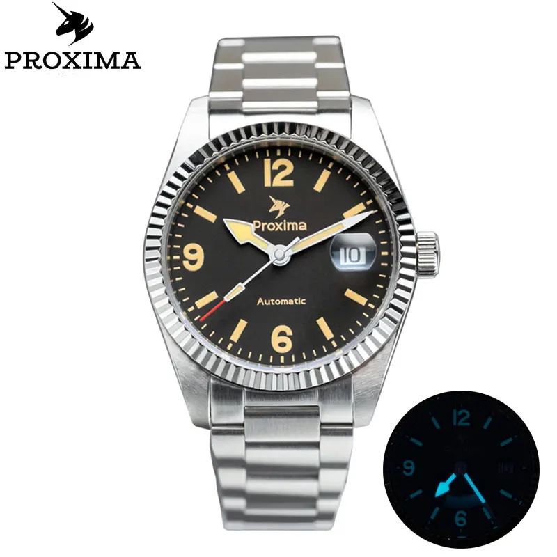 

PX1700A 39mm Male Mechanical Watch Luxury SW200 Fluted Stainless Steel Bezel AR Sapphire Glass 100M Waterproof Men's Watches
