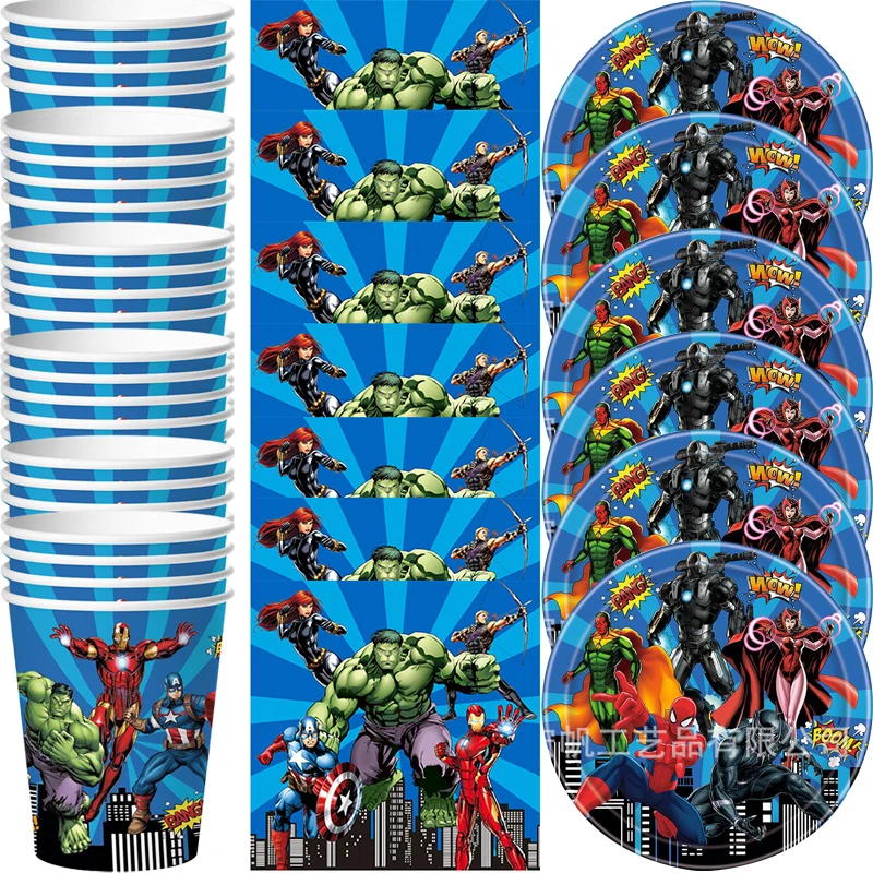 

60PCS Marvel Avengers Theme Kids Boys Favors Cups Dishes Happy Birthday Party Baby Shower Plates Decorate Napkins Tableware Set