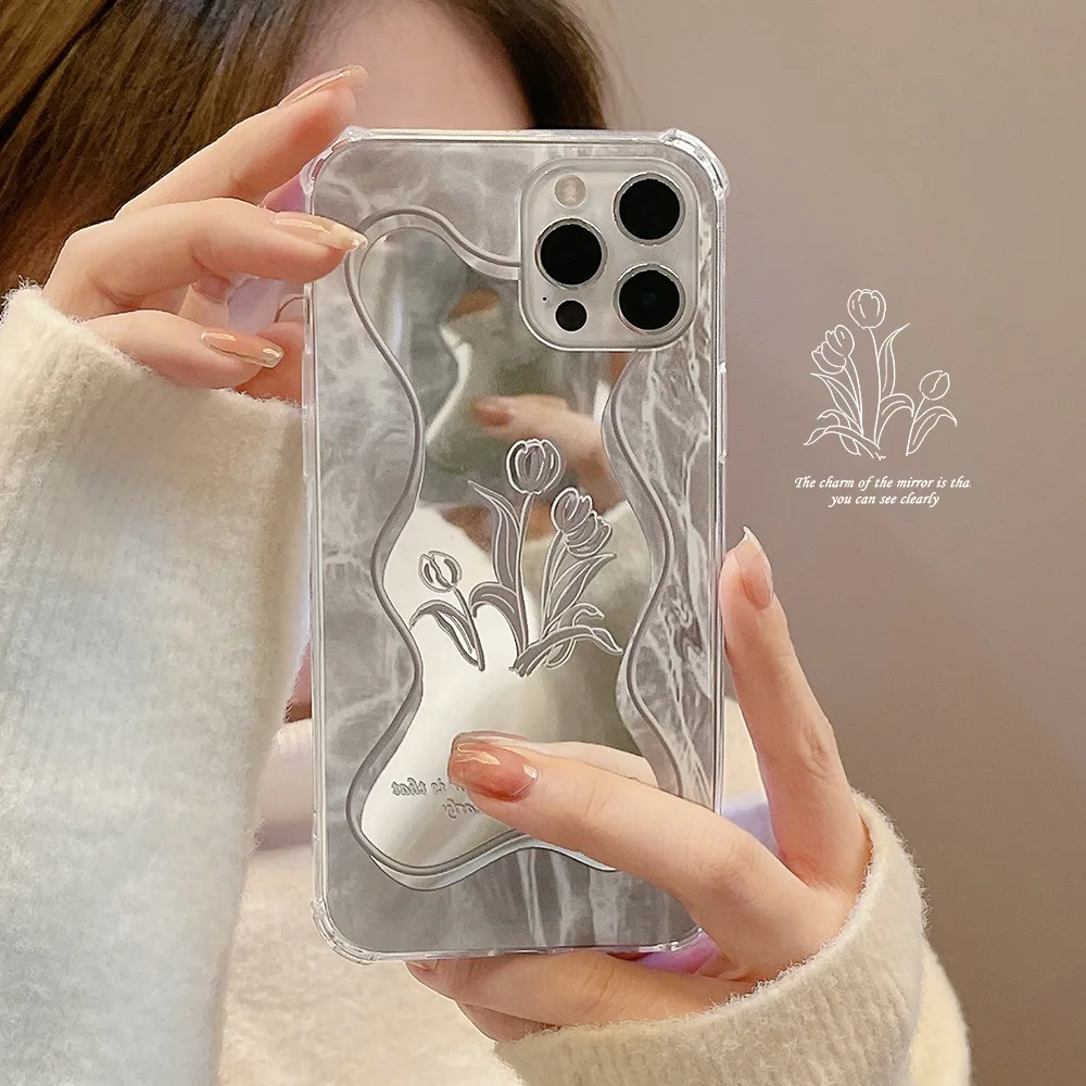 For Iphone case Tulip Flower Pattern Mirror Phone Case For Iphone 11 12 13Pro Max X Xs MAX XR 7Plus 8Plus iphone xr clear case