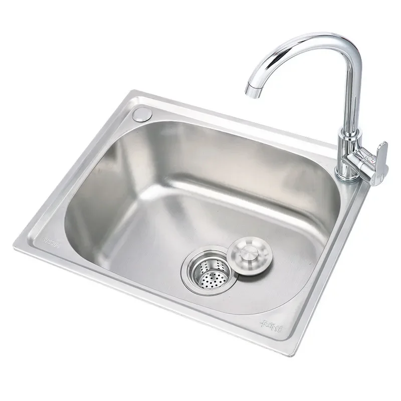 304 Stainless Steel Sink Single Sink Kitchen Sink Sink Single Basin Thickened Sink Large Single Slot Set 4