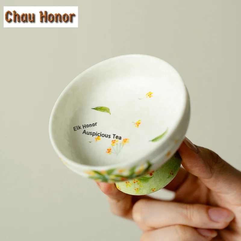 1pc 55ml Hand-painted Osmanthus Flowers Teacup Traditional Tea Bowl Mug Tea-tasting Smelling Cup Jianzhan Master Cups Craft Gift