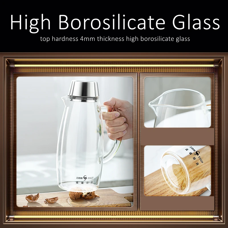LFGB Certificated High Hardness High-Borosilicate Glass Water Kettle Transparency Bottle -20℃ to 400℃ Resistant 2L Canteen Ewer