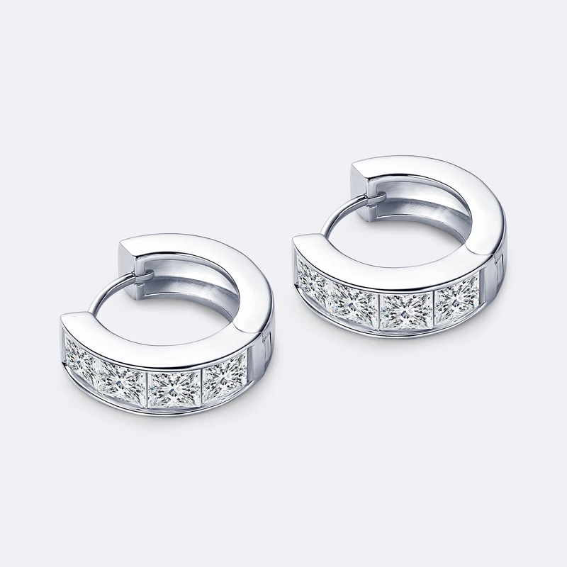 Anziw 3.20CTTW Princess Cut Moissanite Hoop Earrings 100% 925 Silver for Women Jewelry Small Hoops Huggie Inner Diameter 11mm