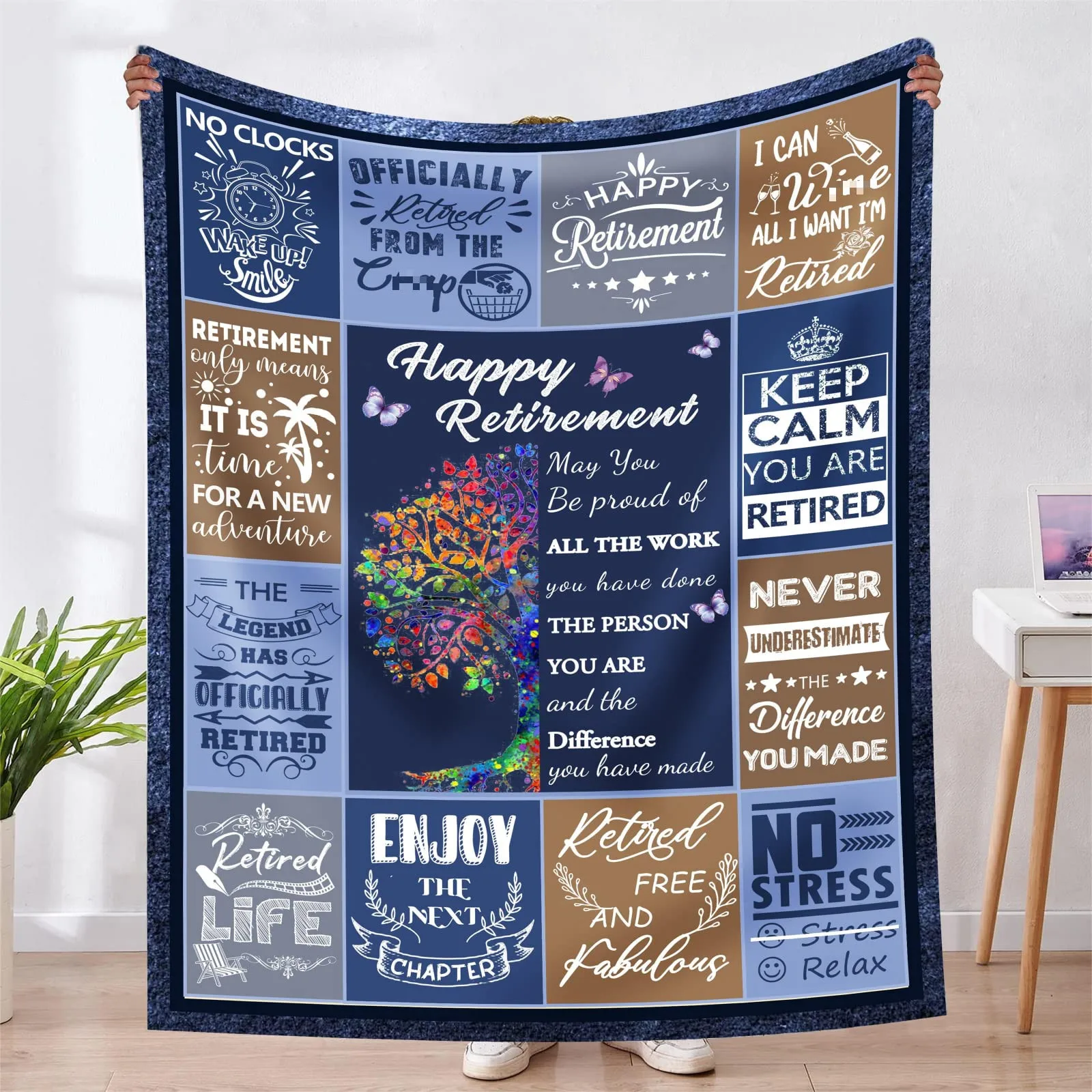 

KACISSTY Happy Retirement Throw Blanket Floral Aircraft Air Mail Printed Blankets Flannel Cozy Quilt Retired Gifts Dropshipping
