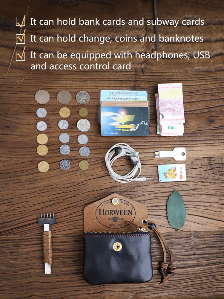 HORWEEN US Chromexcel レザー小銭入れ手作り本革カードホルダー