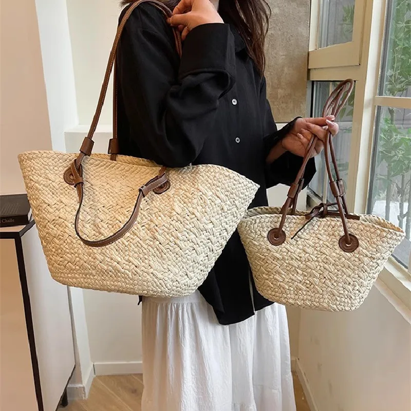 Women's Large Capacity Shoulder Bag Summer Straw Woven Basket Handbag Fashion Female Luxury Designer Beach Bag Bali Shopper Tote