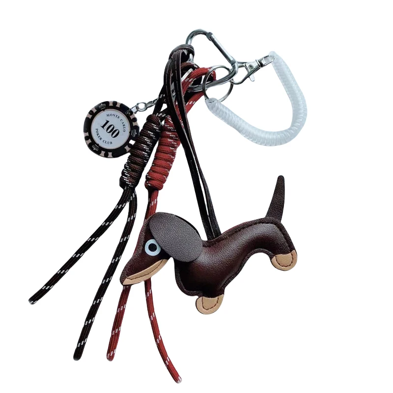 Trendy Gift Cute Sausage Dog Keychain Leather Woven Rope Anti-Lost Luggage Tag Car Bag Charm Men Women Fashion Accessories Gifts