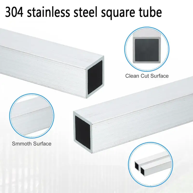 1PCS 304 스테인레스 스틸 사각 튜브 10-40mm 1mm 두께 250/300/500mm 길이, 부식 방지 광택 처리된 구조용 금속 파이프