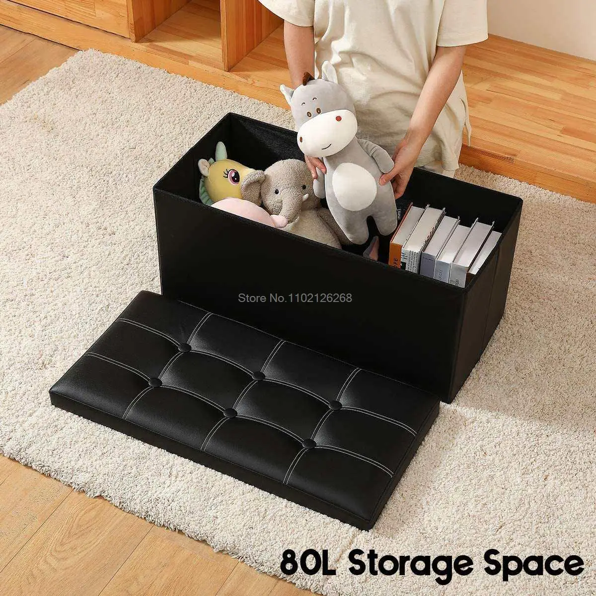 Multifunctional Foldable Ottoman Storage Foot Stool Waterproof Leather Footstool Storage Box Large Sofa Chair Bench Seat Pouf