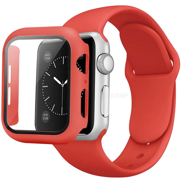 Strap+Case Set for Apple Watch Band 44mm 40mm iWatch band 42mm 38mm Silicone Bumper+Bracelet for Apple Watch series 4 3 5 SE 6 red 3