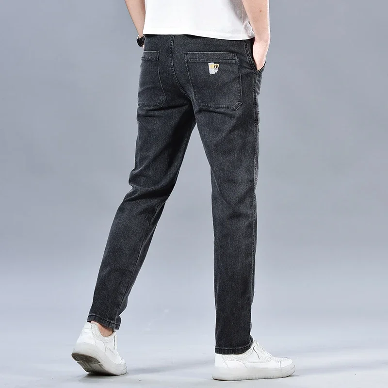 2024 Men's Summer Fashion Men's Jeans Multi-pocket Splicing Straight-leg Casual Denim Trousers Personalized Dark Blue Brand 5