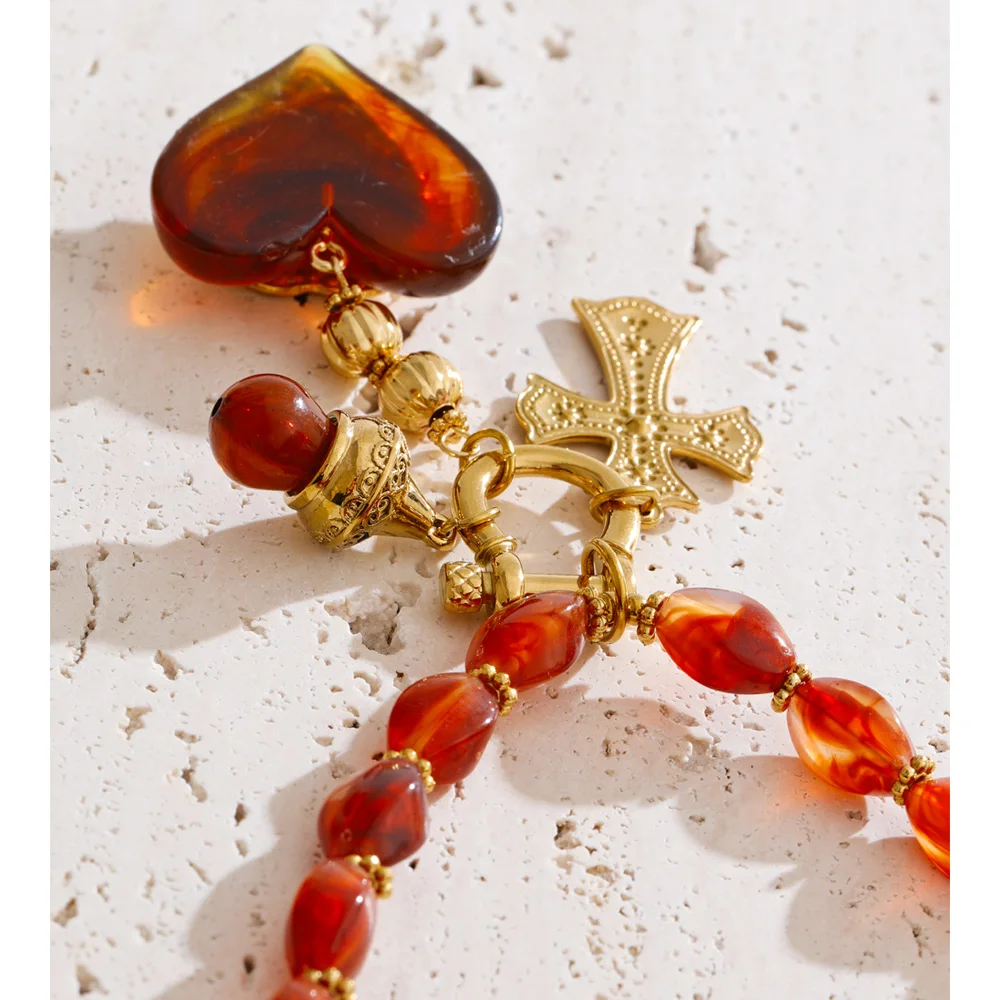 Yhpup Handmade Necklace Amber Acrylic Resin Beads