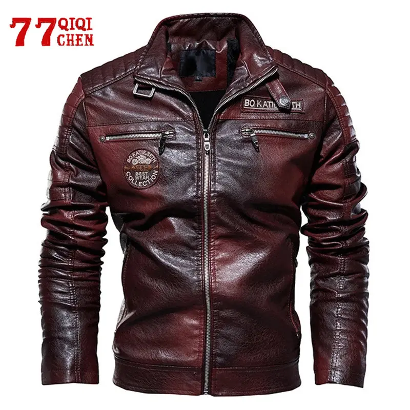 

Leather Jacket Men Winter fleece Motorcycle PU Leahter jacket Male Stand Collar Casual Windbreaker ropa de hombre Slim Coat