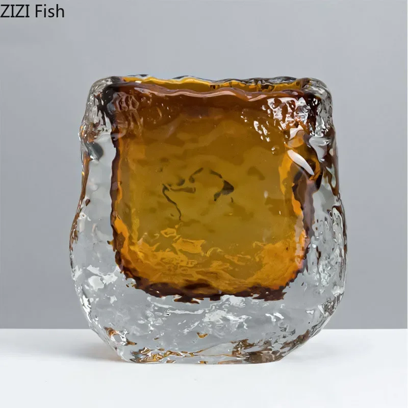 Transparent Amber Wrinkle Glass Vase Hydroponics Floral Vases Desk Decoration Artificial Flowers Decorative Flower Arrangement 2