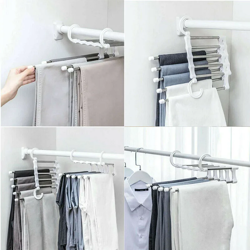 Magic Trouser Rack Stainless Steel Folding Hooks Bedroom Wardrobe Storage Closet Storage Space Saver Trouser Skirt Hooks