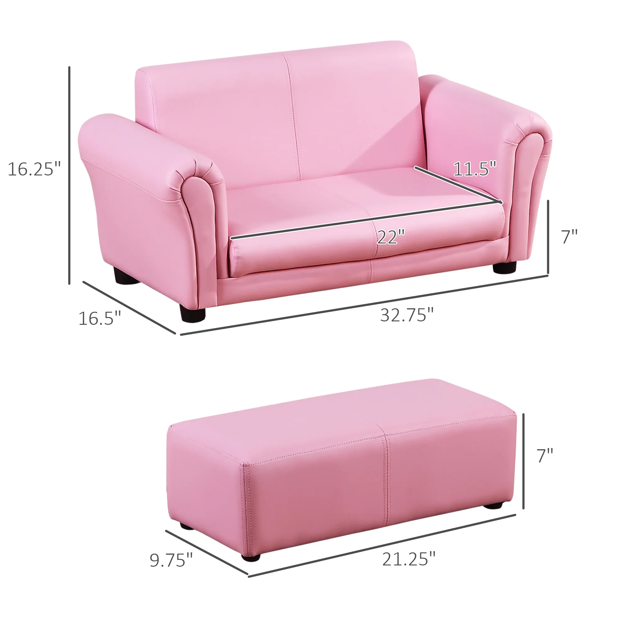 Kids Sofa Set with Footstool for Toddlers and Babies, Pink 3