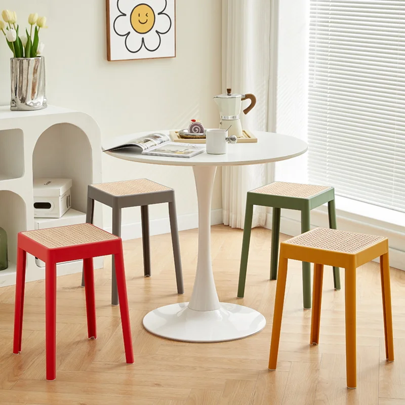

Nordic Thickened Plastic Stool Imitation Rattan Woven Plastic Chair Dining Chair Restaurant Waiting Stool Lounge Chair