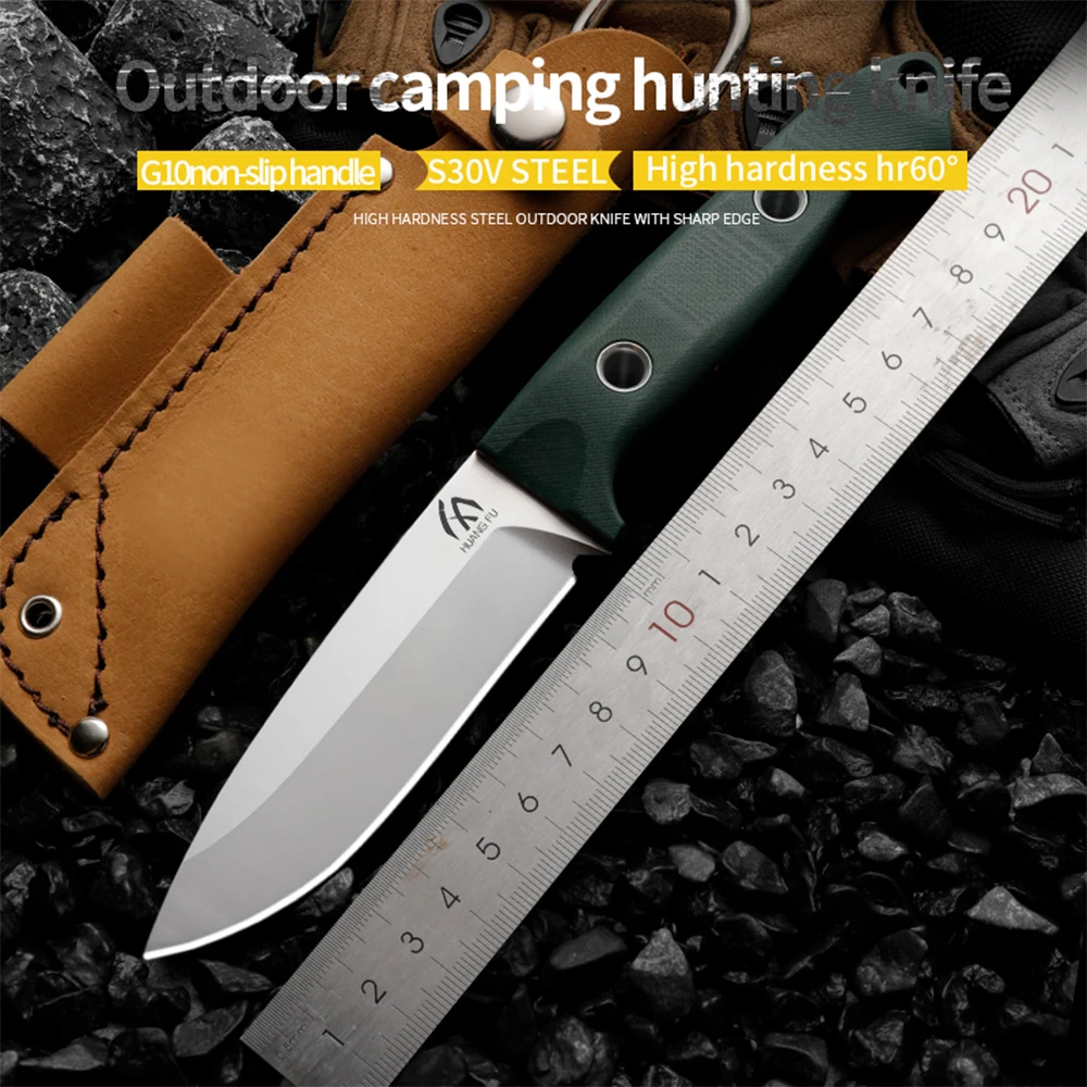 

HUANGFU CPM-S30V Steel Outdoor Knife Fixed Blade Hiking Hunting Knife Survival Rescue Knife Self Defense Knife Gift for Men