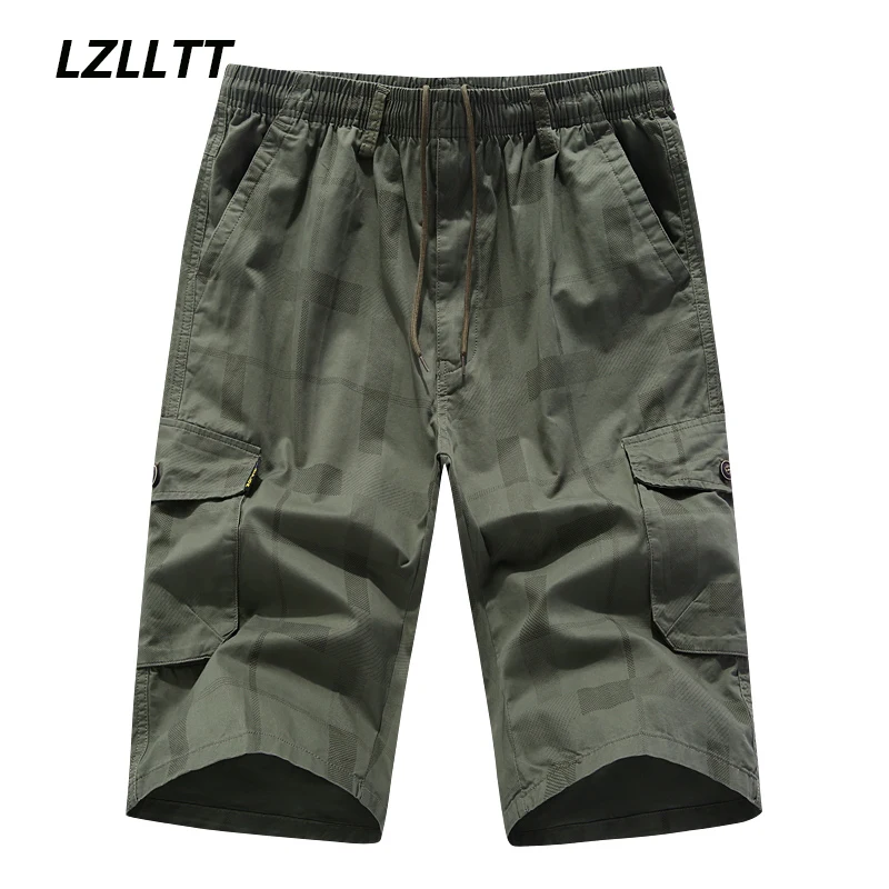 

2023 Summer Mens Fashion Cargo Shorts Men Cotton Multi Pockets Joggers Shorts Elastic Waist Men Outwear Tactical Shorts Male Hot