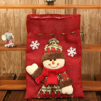 Large Candy Christmas Bags New Year Holiday Cartoon Apple Stockings Christmas Decorations for Home Linen Drawstring Gift 2