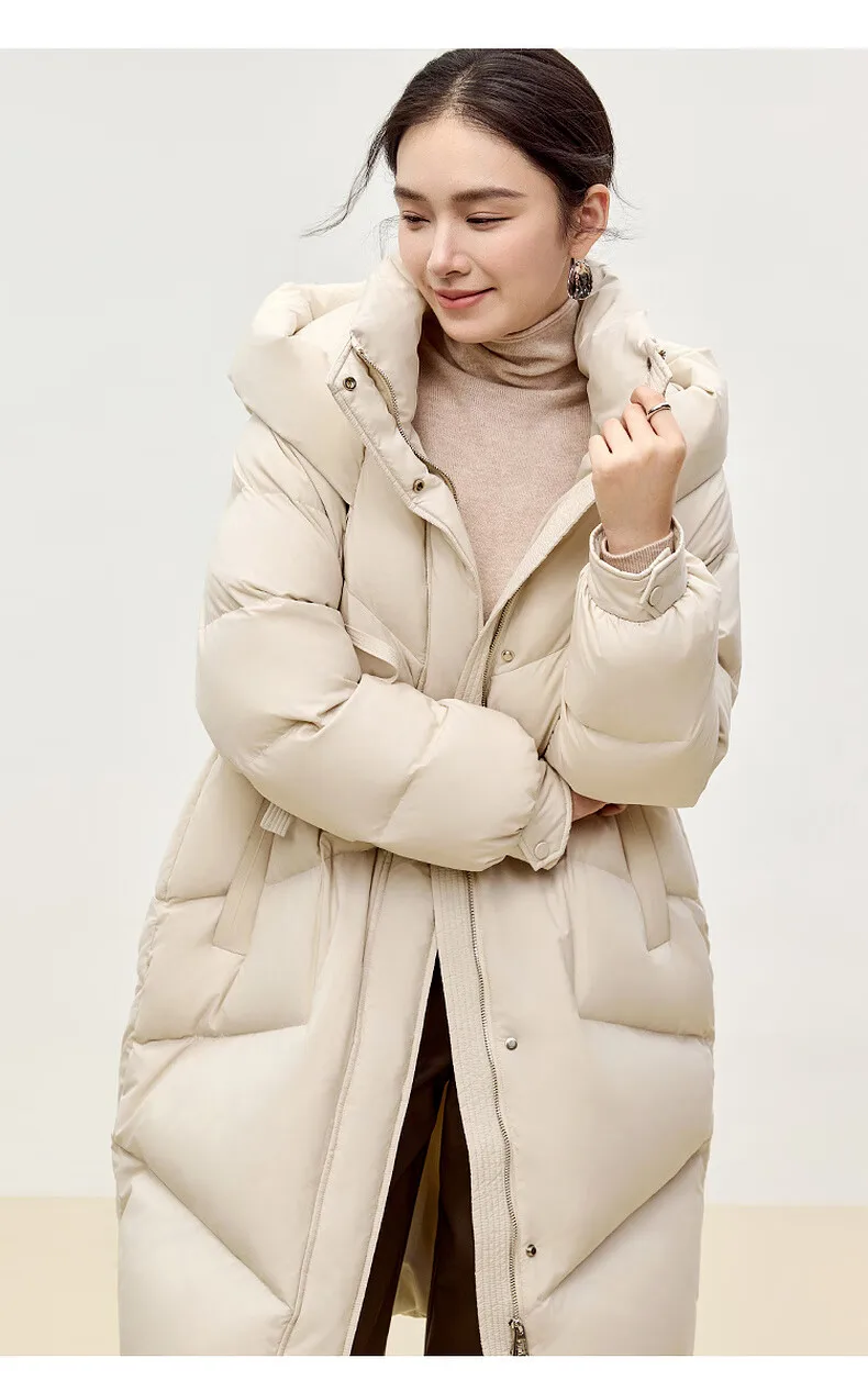 SENTUBILA Winter Long Down Coat Women 2024 Korean Over`sized Hooded Zipper White Duck Down Jackets Parkas Outerwears W44Y55972
