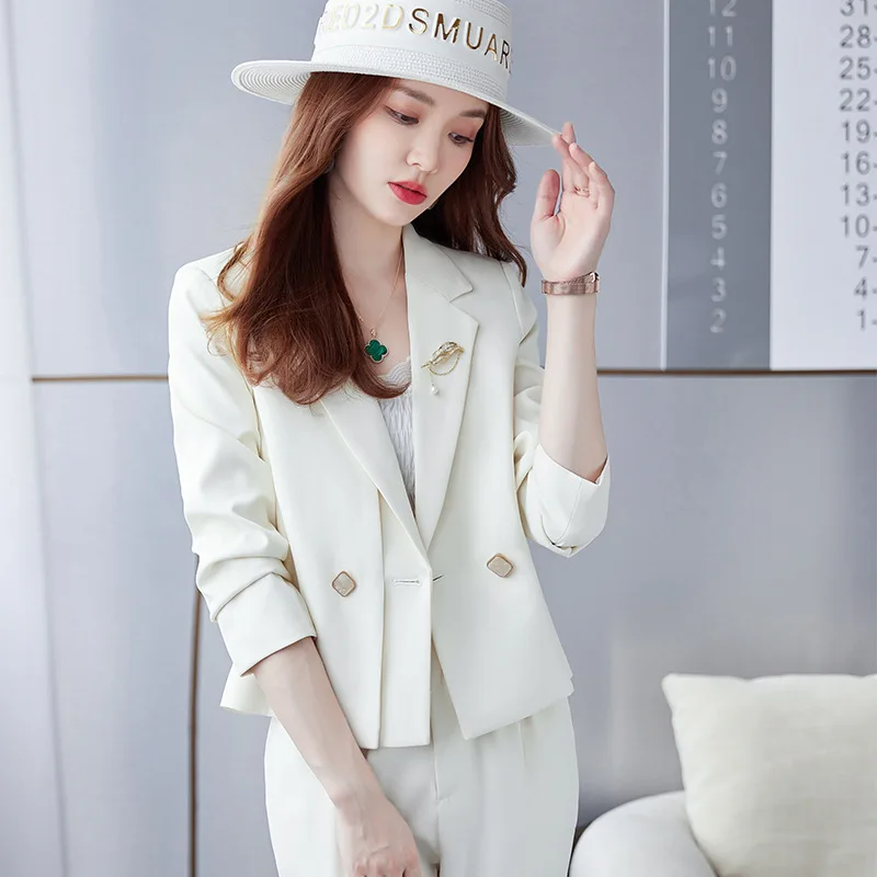 

Long Sleeve Fashion Short Slim Fit Elegant Small Suit Coat Female Boutique Western Style Suit Two-Piece Set Work Uniforms