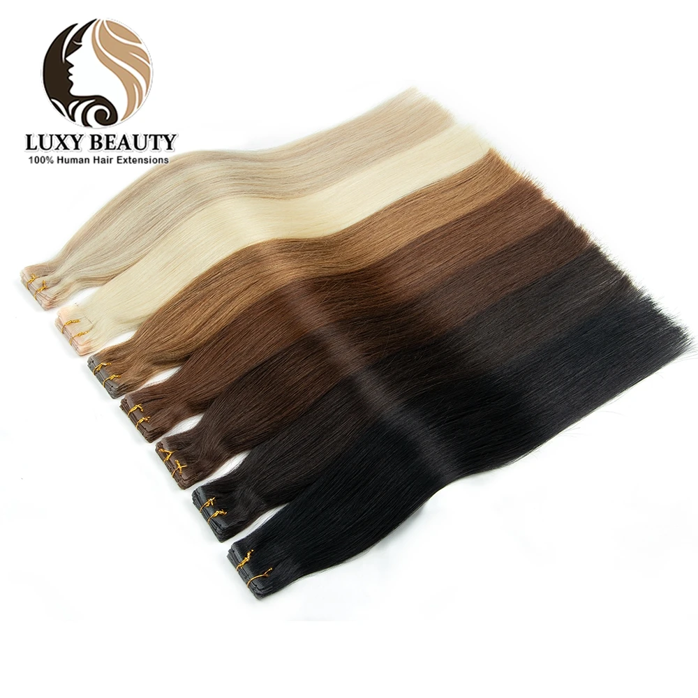 Brown Invisible Twin Tabs Hair Weft Human Hair Extensions Straight Inject PU Hole Weft Microlinks XO Blonde 10pcs/Pack