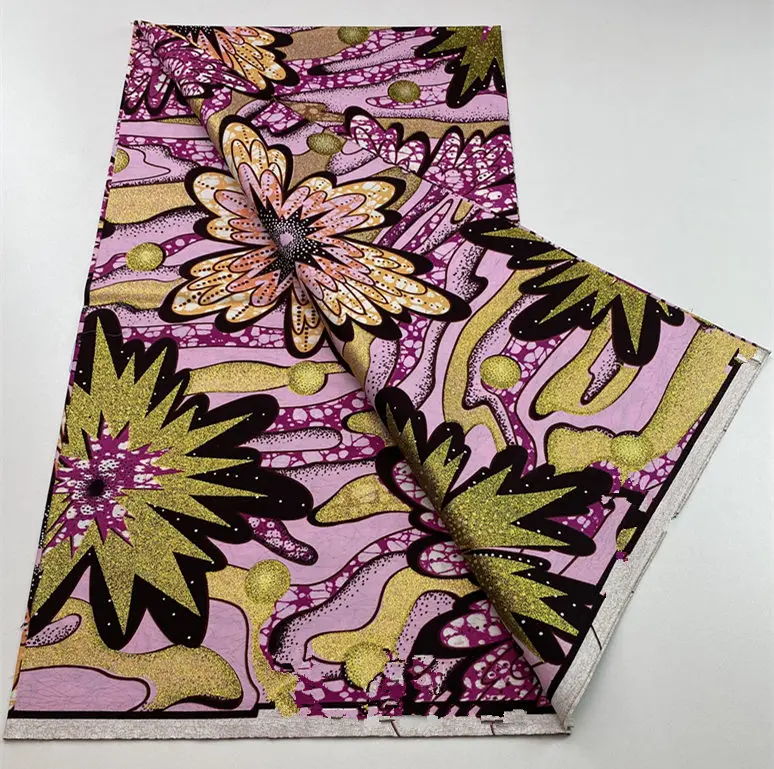 Women Wax Fabric Soft African Grand Golden Wax Fabric Flash Gold Print Batik Ankara Glitter