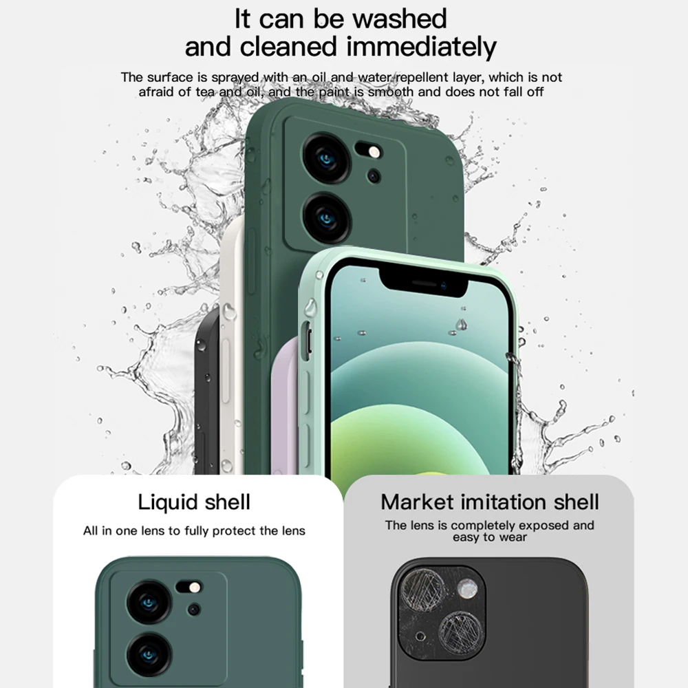 Square Liquid Silicone Shockproof Case with Camera Lens Protector