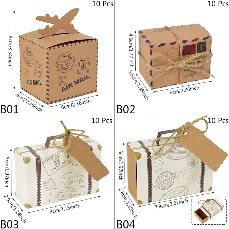 10P Mini Suitcase Candy Boxes with Rope Travel Theme Stamp Decor Kraft Paper Drawable B... - SKU MSCB1140 - UGI Packaging
