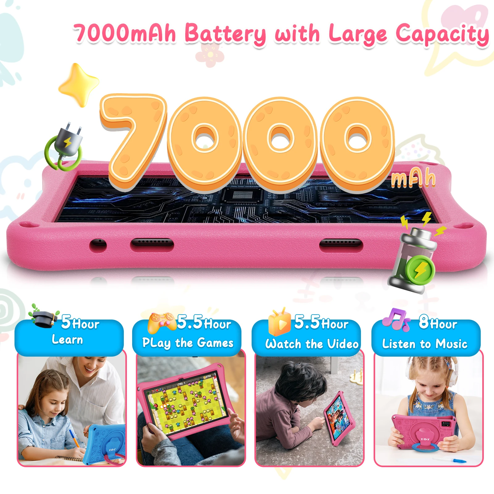 XGODY 10 Inch Kids Tablet Android 14 Kid Learning Education Tablets 12GB(4+8expand)RAM+128G 4core 7000mAh WiFi Children's Gift 4