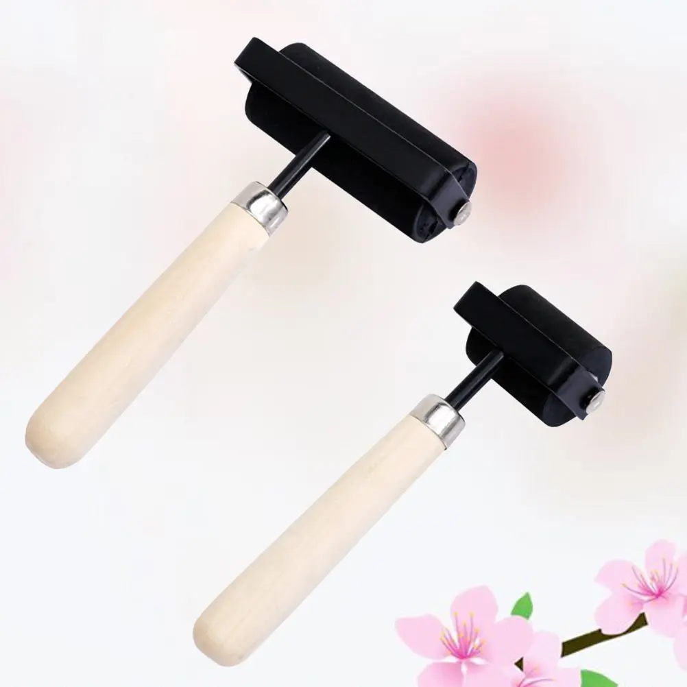 2Pcs 고무 잉크 롤러 경량 간편 그립 나무 손잡이 부드러운 인쇄 스탬핑 조각 블록 잉크 도구 청소 가능