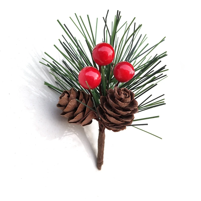 

20PCS Artificial Flower Red Christmas Berry And Pine Cone With Holly Branches Christmas Decoration For Home Floral Decor