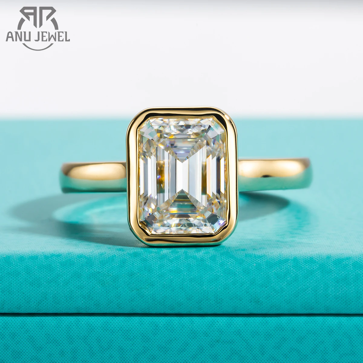 

AnuJewel 3ct Emerald Cut D Color Moissanite Engagement Ring Yellow Color 925 Sterling Silver Rings For Women Jewelry Wholesale