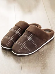 Men's Plaid Warm & Soft Non - Slip House Slippers with Sturdy Sole - 40 - 41 (Brown)