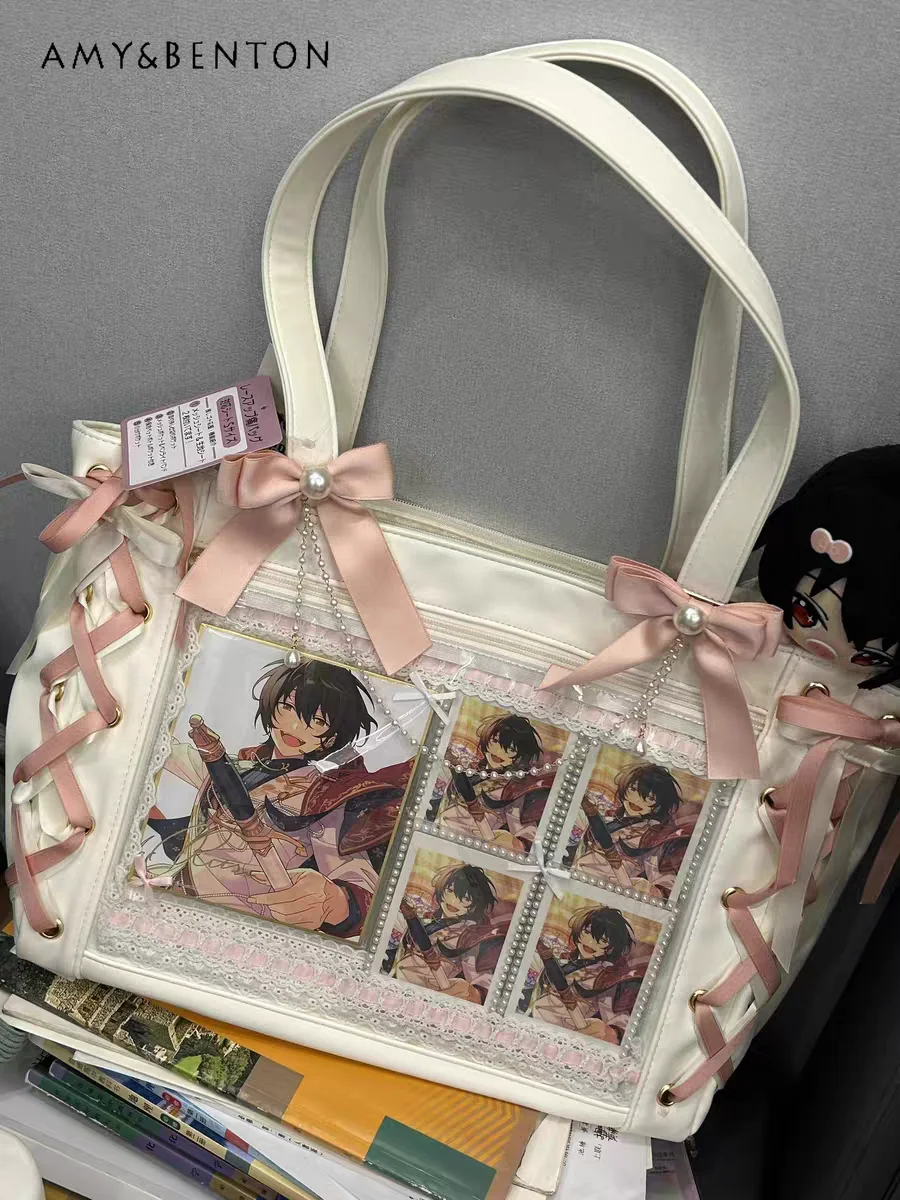 Japanische süße Schleife schnüren süße Handtasche große Kapazität Umhängetasche Gothic y2k Taschen für Frauen All-Match Kawaii quadratische Tasche