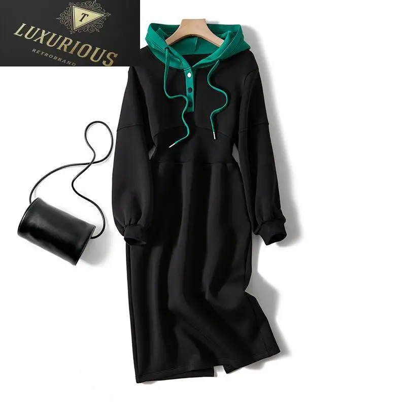 

Женское длинное платье-свитер с капюшоном, черное хлопковое Повседневное платье с длинным рукавом, размеры до 4XL, Осень-зима 2024