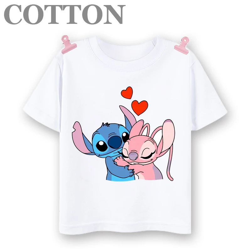 thumbnail image 1 of Camisetas de algodón para niños de moda de verano con múltiples estampados de manga corta y cuello redondo de Disney Stitch Anime, 1 of 5