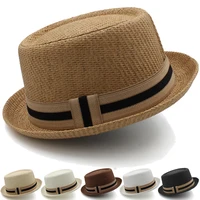 Men Women Classical Straw Pork Pie Hats Fedora Sunhats Trilby Caps Summer Boater Beach Outdoor Travel Party Size US 7 1/4 UK L 1