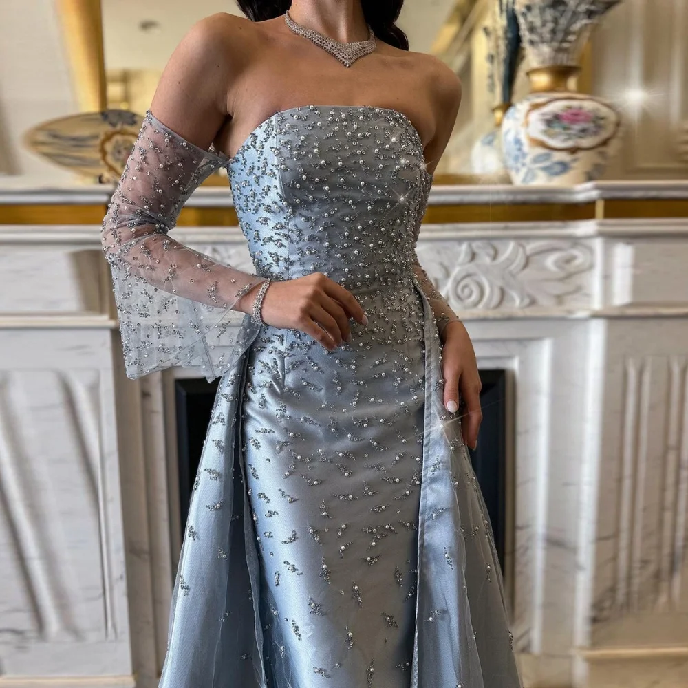 Evening Gown Site De Belle Robe Bella Customized Pearls Beading Slightly  Flared Sleeves Robes De Soire