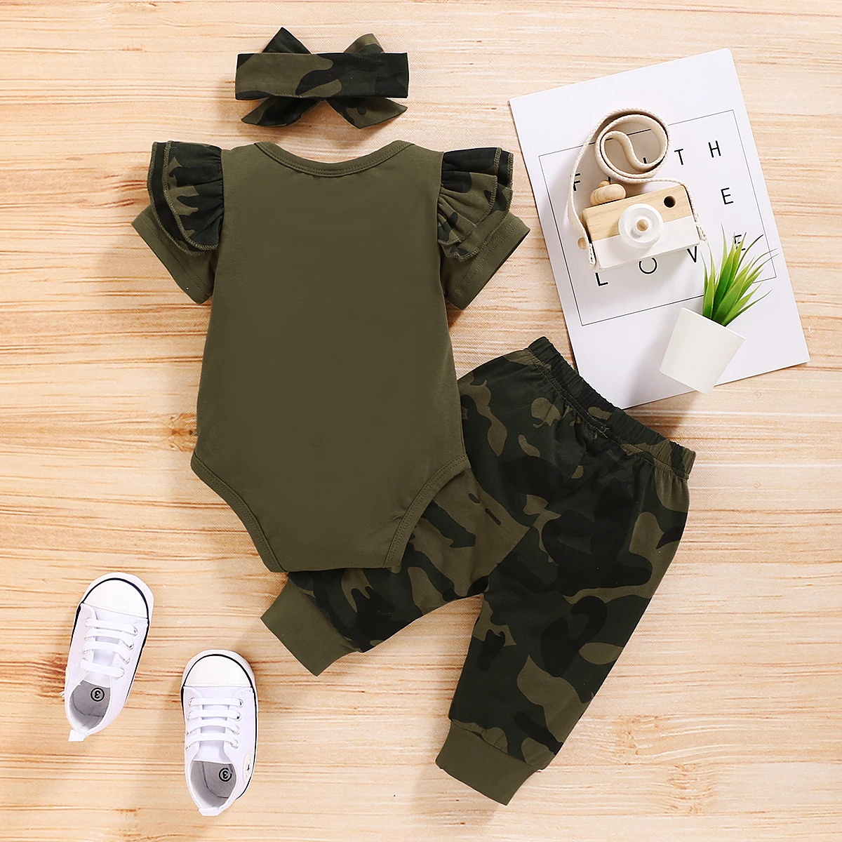3PCS Baby Camo Romper & Pants Set 5