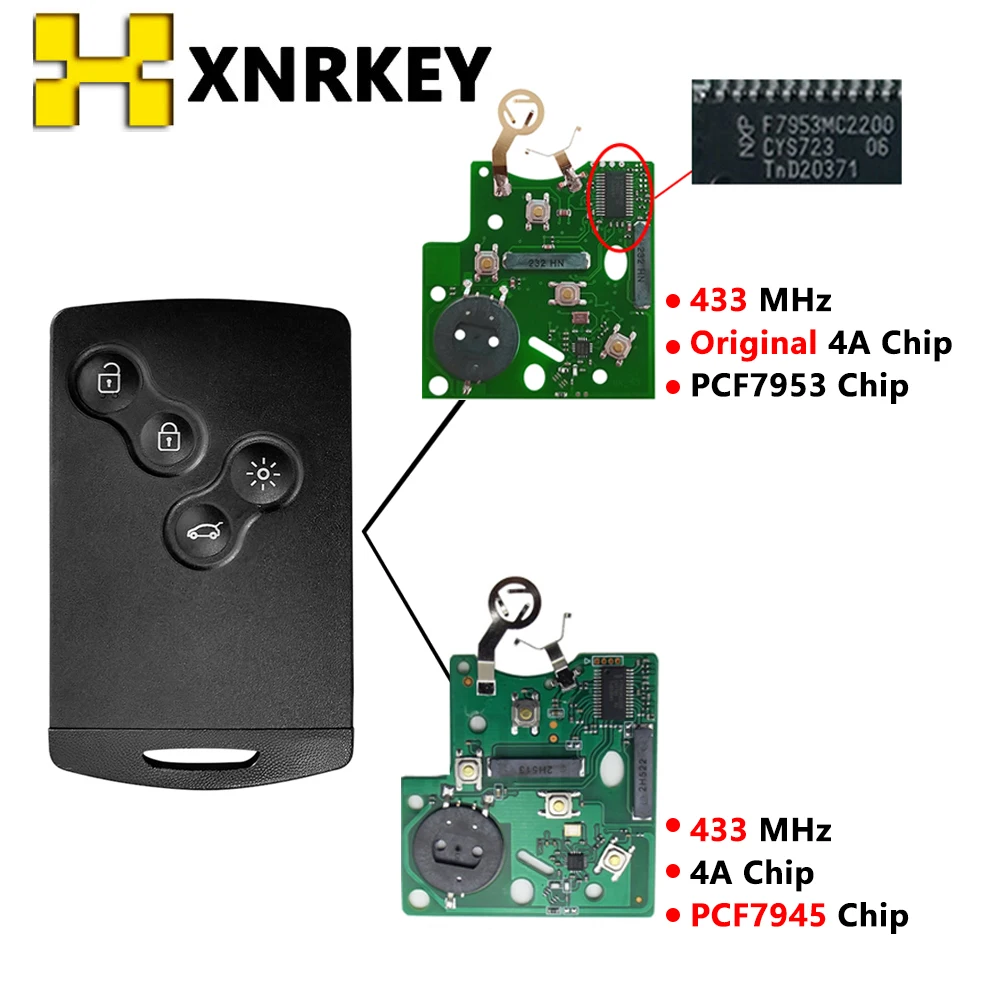 

XNRKEY Handsfree Remote Car Key for Renault Clio IV 2009-2015 Captur 2013-2017 Smart Card Aftermarket/Original PCF7953/PCF7945